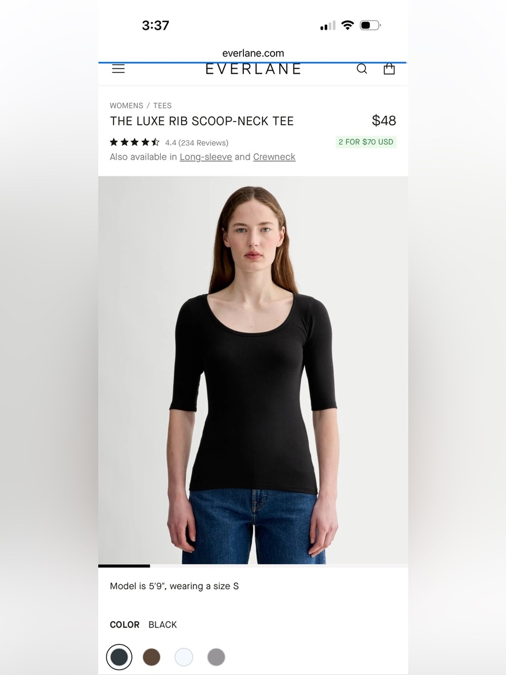 Everlane Black Scoop Neck Ribbed Top xxs